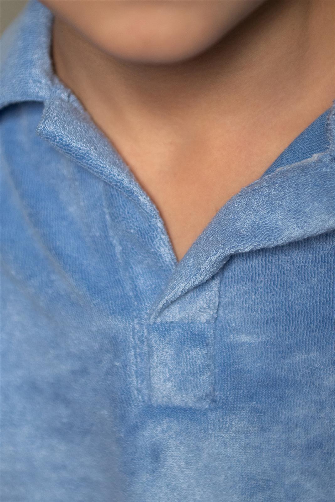 Blau Grau Frottee Polo