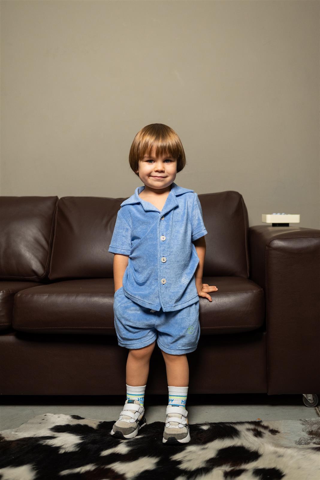 Blau Grau Frottee Hemd