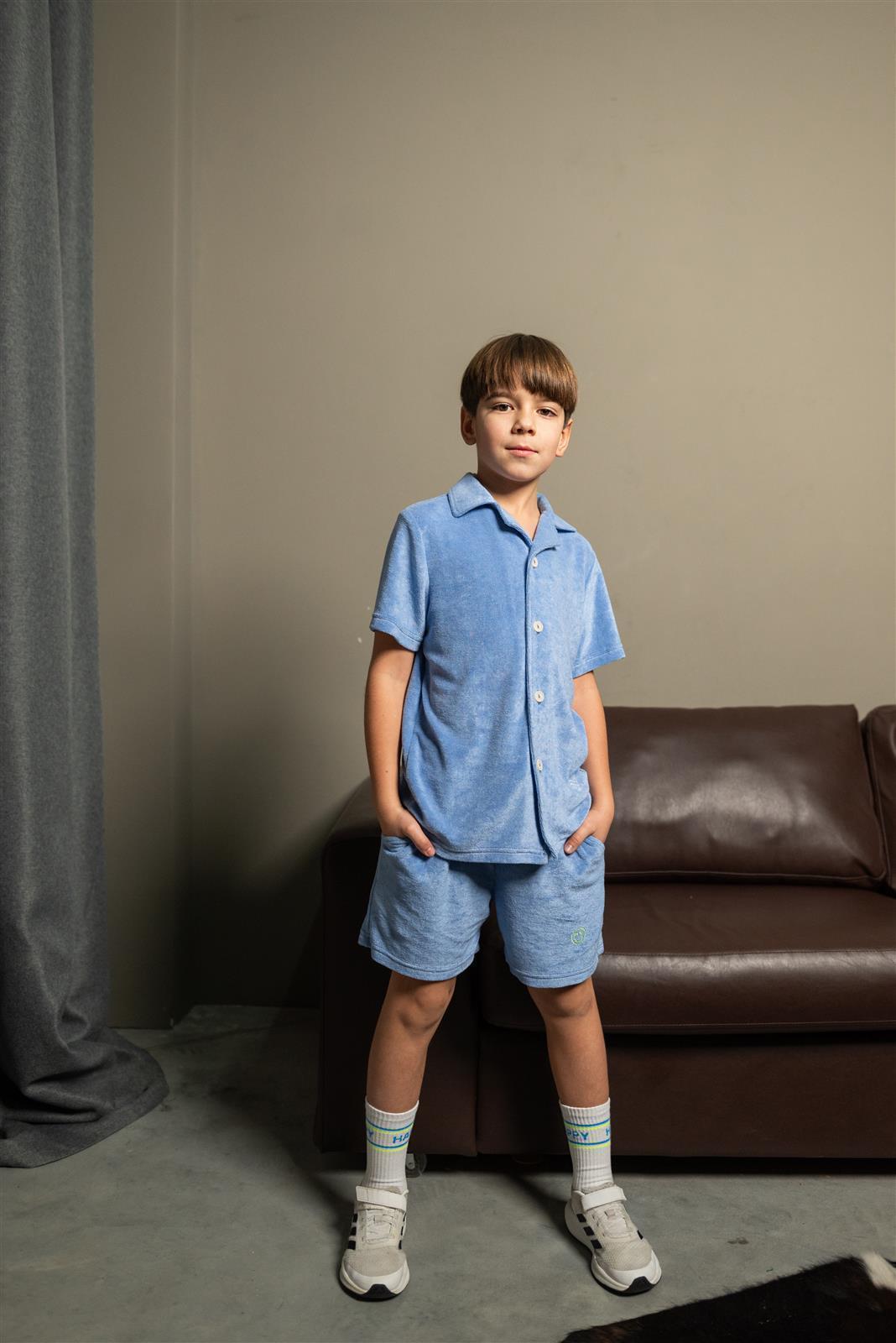 Blau Grau Frottee Hemd